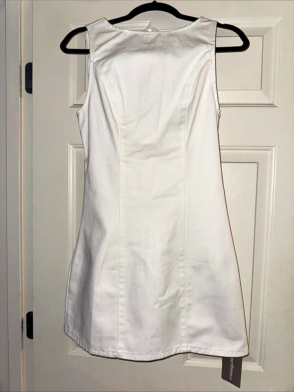 Missguided Rigid Denim Sleeveless Tie Back Shift Dress White